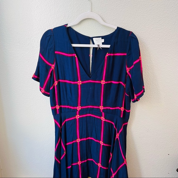 anthropologie HD in Paris blue & pink striped pane midi dress womens 8 - Picture 6 of 9